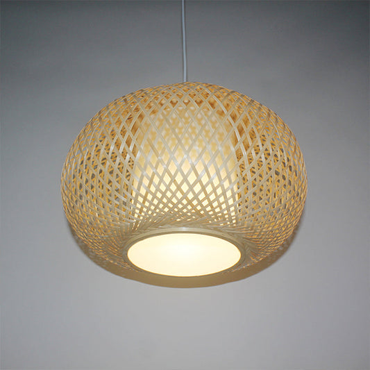 Bamboo Pendant Light with Pumpkin Design, Perfect for Restaurant - 1 Bulb Hanging Kit