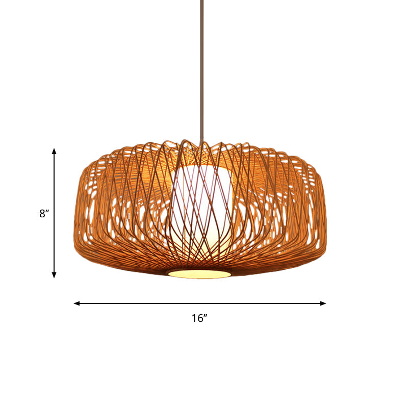 Kit de suspension cylindrique en bambou - Design contemporain, finition noire/bois, 1 ampoule - 16"/23,5" de large
