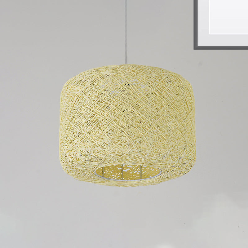 Rattan Drum Pendant Light 1 Bulb 12/16/18 Wide Beige/Blue Ceiling Hanging Beige / 12