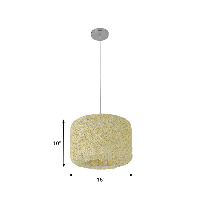 Tradition Rattan Drum Pendant Light - 1 Bulb - 12"/16"/18" Wide - Beige/Blue Hanging Ceiling Light