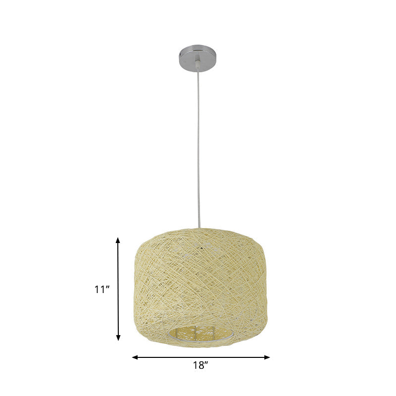 Tradition Rattan Drum Pendant Light - 1 Bulb - 12"/16"/18" Wide - Beige/Blue Hanging Ceiling Light