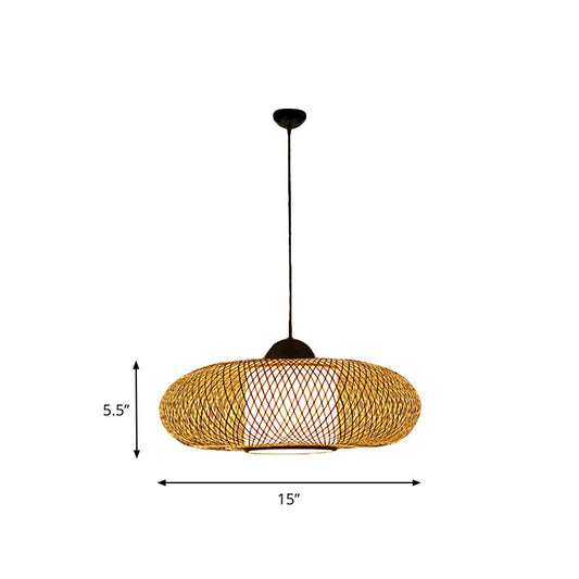 Bamboo Donut Ceiling Lamp: Modern Hanging Pendant Light For Living Room Black/Wood