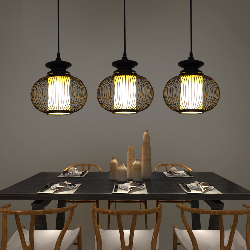 Luminaire suspendu en forme d'urne en bambou noir/bois pour chambre à coucher - 10"/12" de large
