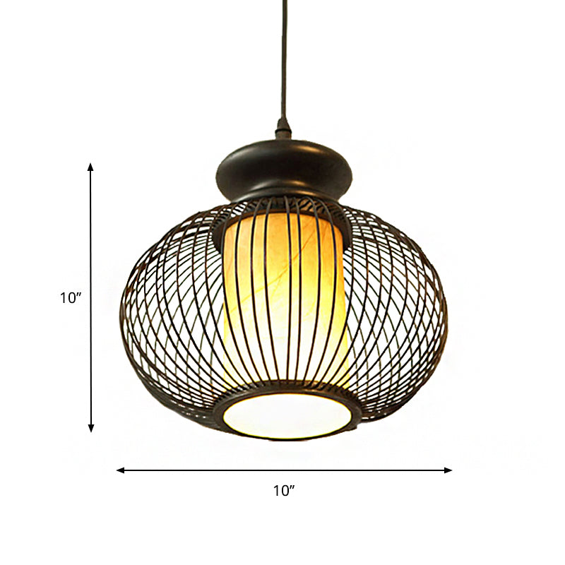 Luminaire suspendu en forme d'urne en bambou noir/bois pour chambre à coucher - 10"/12" de large
