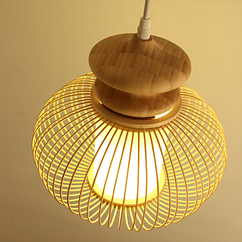 Luminaire suspendu en forme d'urne en bambou noir/bois pour chambre à coucher - 10"/12" de large