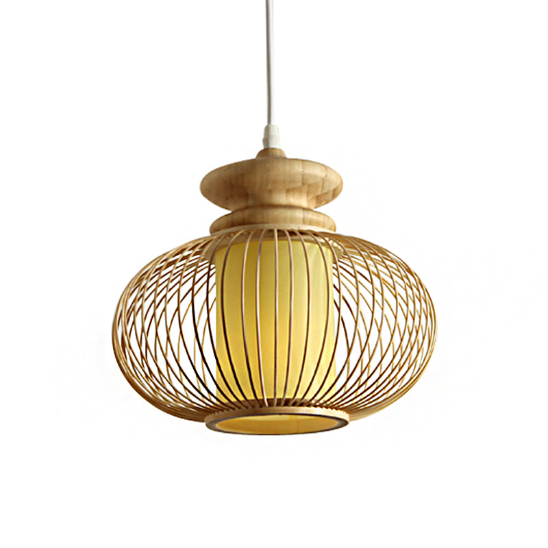 Luminaire suspendu en forme d'urne en bambou noir/bois pour chambre à coucher - 10"/12" de large