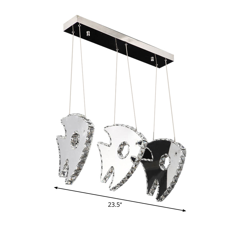 Modern Chrome Fish Pendant Light With Led Crystal And Warm/White Lighting