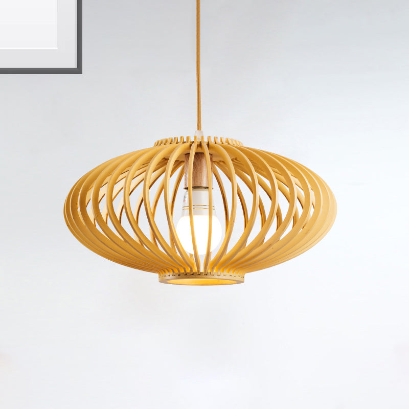 Contemporary Black/Yellow Laser Cut 1 Head Wood Pendant Light For Restaurants