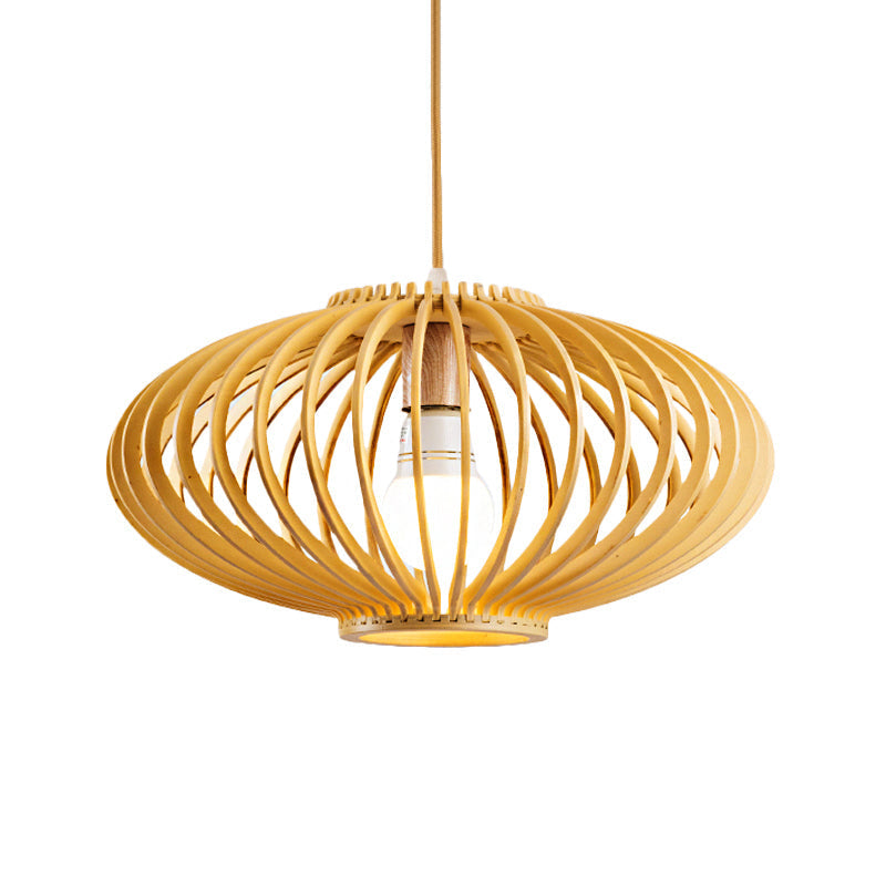 Contemporary Black/Yellow Laser Cut 1 Head Wood Pendant Light For Restaurants