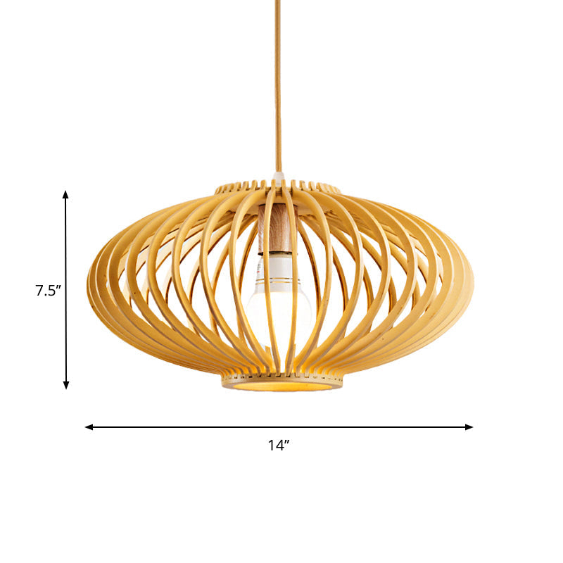 Contemporary Black/Yellow Laser Cut 1 Head Wood Pendant Light For Restaurants