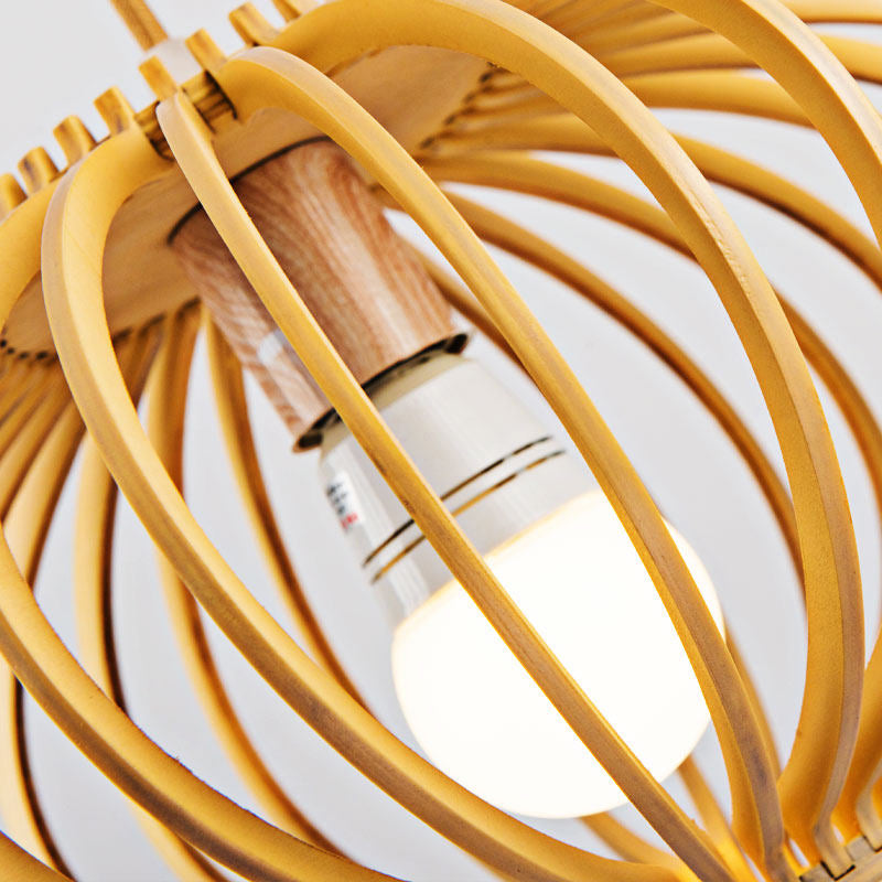 Contemporary Black/Yellow Laser Cut 1 Head Wood Pendant Light For Restaurants