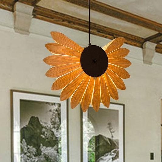 Modern Beige Sunflower Pendant Light Fixture with 1 Bulb - Perfect for Restaurants