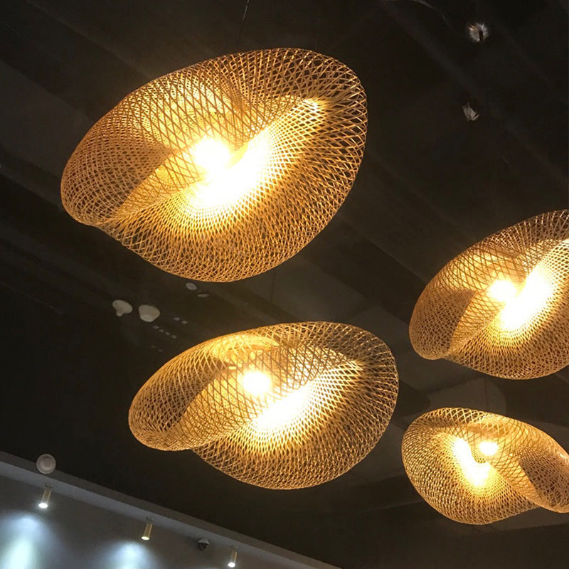 Lampe suspendue en bois faite à la main avec abat-jour en bambou - Lampe suspendue moderne à 1 ampoule