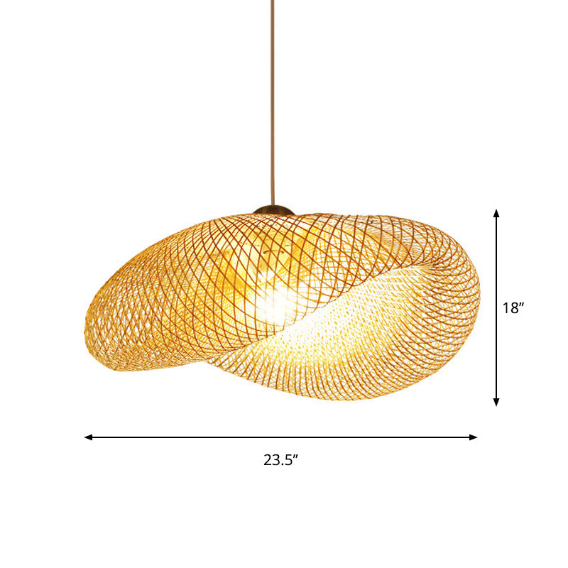 Lampe suspendue en bois faite à la main avec abat-jour en bambou - Lampe suspendue moderne à 1 ampoule