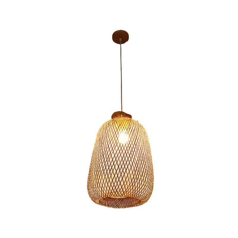 Lampe suspendue en bois faite à la main avec abat-jour en bambou - Lampe suspendue moderne à 1 ampoule