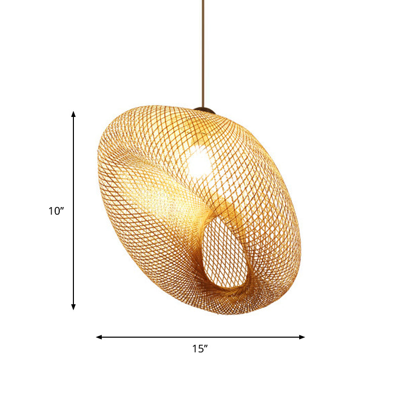 Lampe suspendue en bois faite à la main avec abat-jour en bambou - Lampe suspendue moderne à 1 ampoule