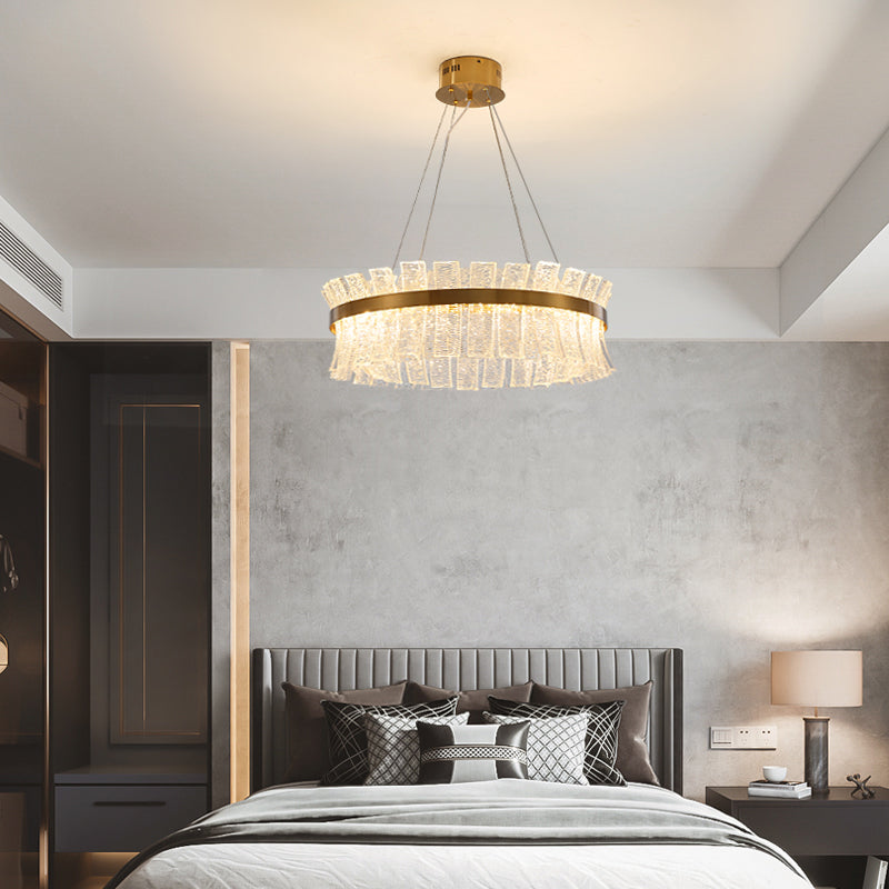 Contemporary Crystal LED Brass Ceiling Chandelier - Round Pendant Light for Living Room
