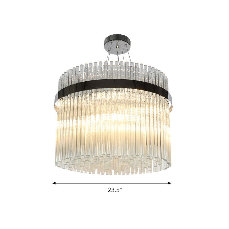 Modernist Crystal Pendant Ceiling Chandelier in Chrome - 13 Heads, Ideal for Living Room