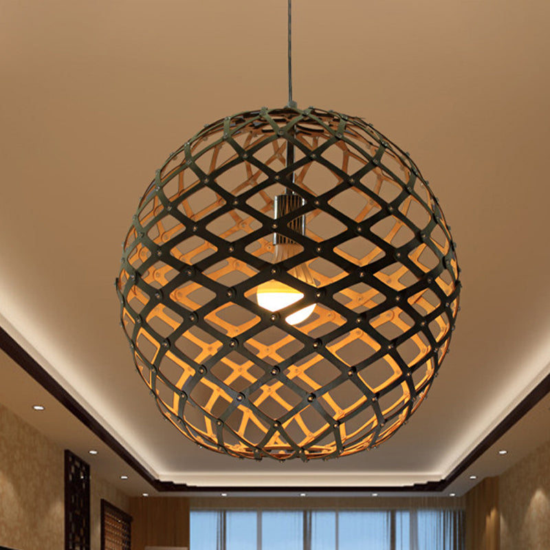 Suspension cage élégante - Bois contemporain - Jaune - Lampe suspendue pour salon