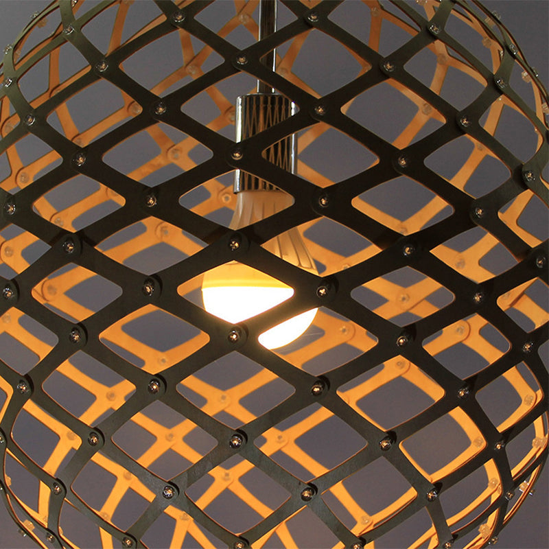 Suspension cage élégante - Bois contemporain - Jaune - Lampe suspendue pour salon