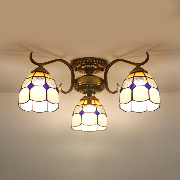 Plafonnier vintage en vitrail - Semi-encastré à 3 lumières en beige/jaune/violet/transparent/bleu-rose/bleu-blanc/vert-blanc - Parfait pour la chambre