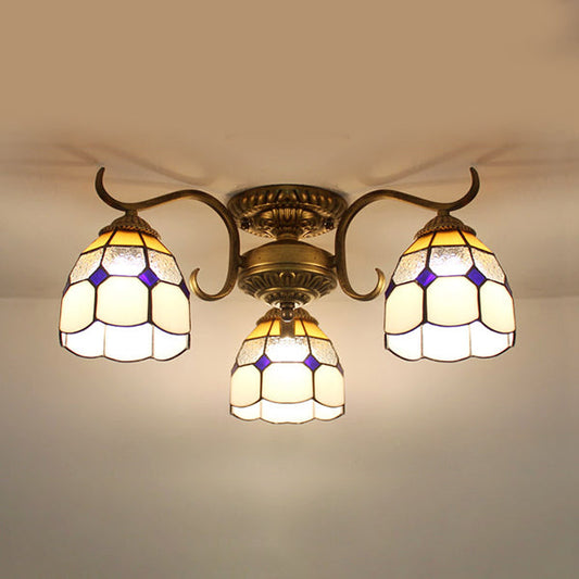 Stained Glass Vintage Ceiling Light - 3-Light Semi Flushmount in Beige/Yellow/Purple/Clear/Blue-Pink/Blue-White/Green-White - Perfect for Bedroom