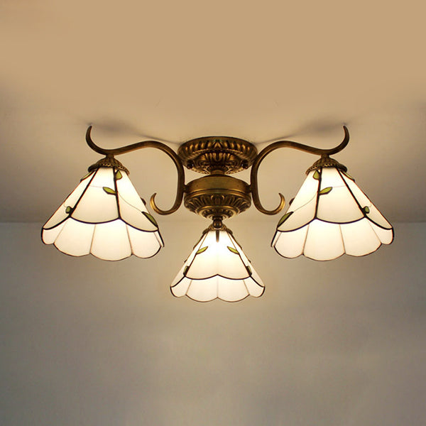 Plafonnier vintage en vitrail - Semi-encastré à 3 lumières en beige/jaune/violet/transparent/bleu-rose/bleu-blanc/vert-blanc - Parfait pour la chambre