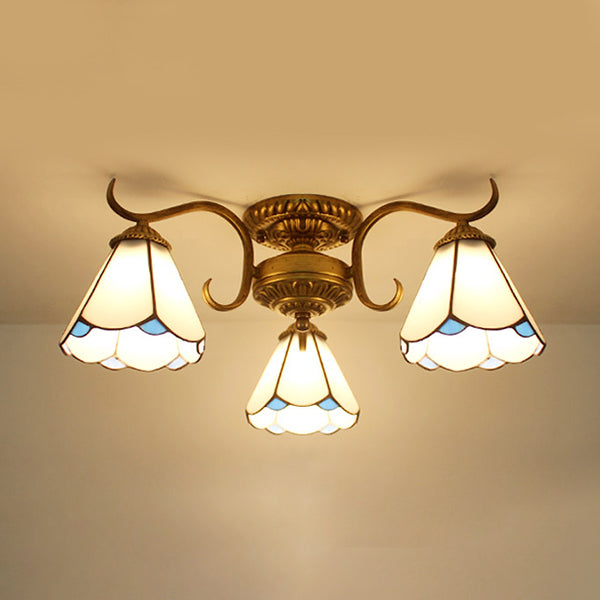 Plafonnier vintage en vitrail - Semi-encastré à 3 lumières en beige/jaune/violet/transparent/bleu-rose/bleu-blanc/vert-blanc - Parfait pour la chambre