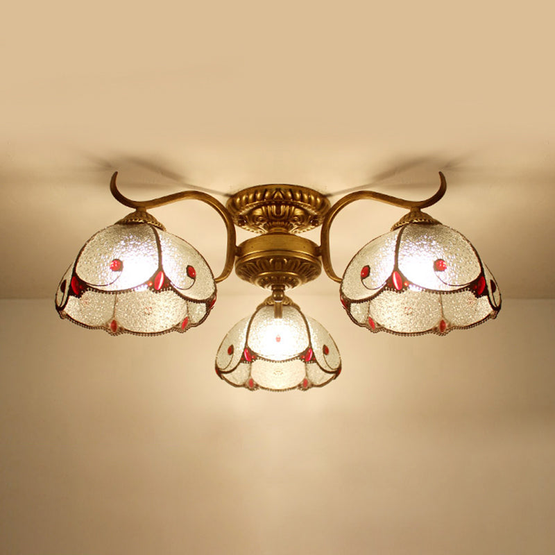 Plafonnier vintage en vitrail - Semi-encastré à 3 lumières en beige/jaune/violet/transparent/bleu-rose/bleu-blanc/vert-blanc - Parfait pour la chambre