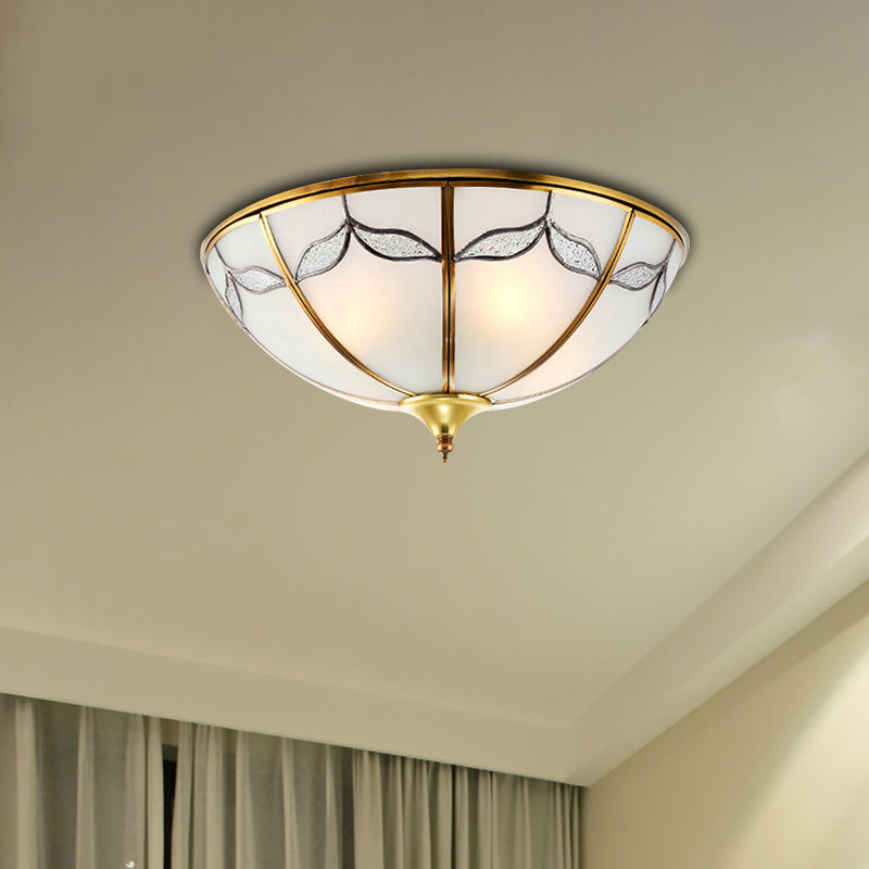 Frosted Glass Flush Ceiling Light with Traditional Design, Available in 3 Sizes and Multiple Lights, Perfect for Bedrooms - Gold