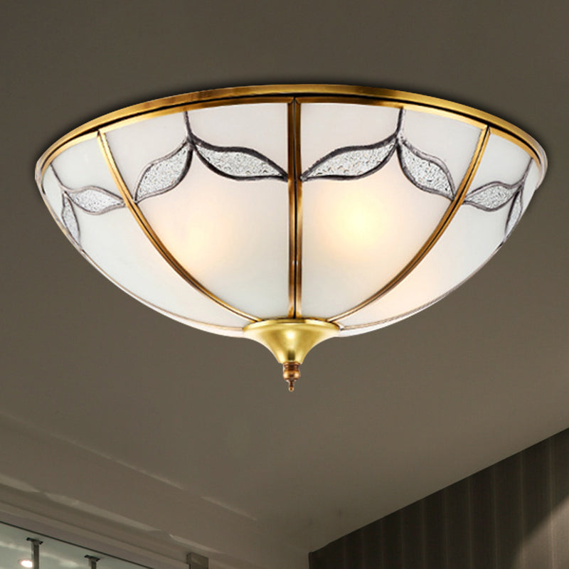 Frosted Glass Flush Ceiling Light with Traditional Design, Available in 3 Sizes and Multiple Lights, Perfect for Bedrooms - Gold