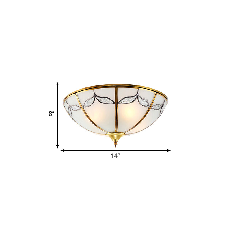 Frosted Glass Flush Ceiling Light with Traditional Design, Available in 3 Sizes and Multiple Lights, Perfect for Bedrooms - Gold