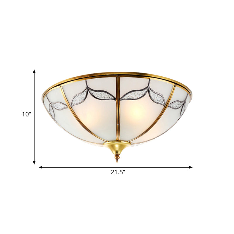 Frosted Glass Flush Ceiling Light with Traditional Design, Available in 3 Sizes and Multiple Lights, Perfect for Bedrooms - Gold