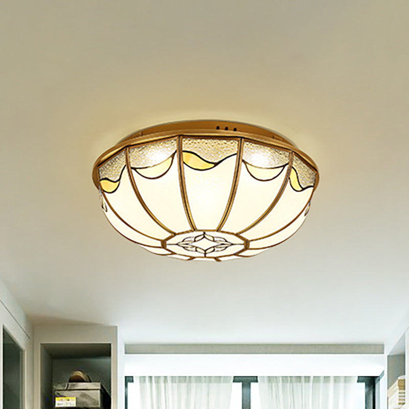 Gold 4/5 Lights Ceiling Mount Antique Opal Glass Flush Light Fixture, 18“/21.5” W, for Bedroom with Flower Pattern