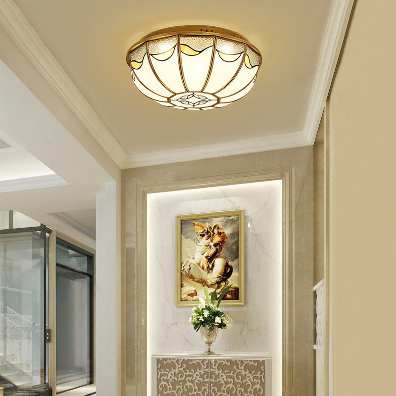 Gold 4/5 Lights Ceiling Mount Antique Opal Glass Flush Light Fixture, 18“/21.5” W, for Bedroom with Flower Pattern