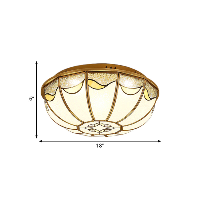 Gold 4/5 Lights Ceiling Mount Antique Opal Glass Flush Light Fixture, 18“/21.5” W, for Bedroom with Flower Pattern
