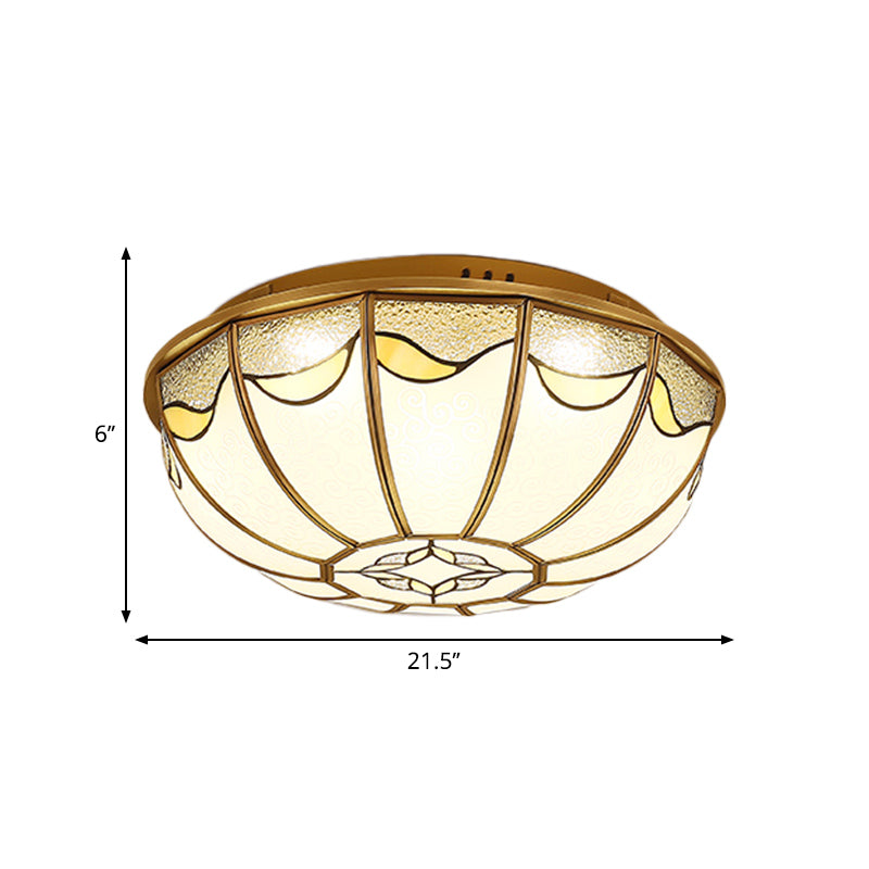 Gold 4/5 Lights Ceiling Mount Antique Opal Glass Flush Light Fixture, 18“/21.5” W, for Bedroom with Flower Pattern
