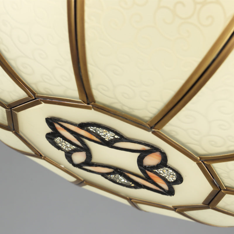 Gold 4/5 Lights Ceiling Mount Antique Opal Glass Flush Light Fixture, 18“/21.5” W, for Bedroom with Flower Pattern