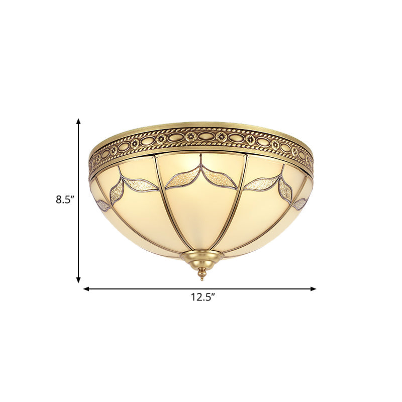 Traditional Milky Glass Bedroom Flushmount Light with Gold Ceiling Lighting - 3/4 Lights, 12.5"/16" Width