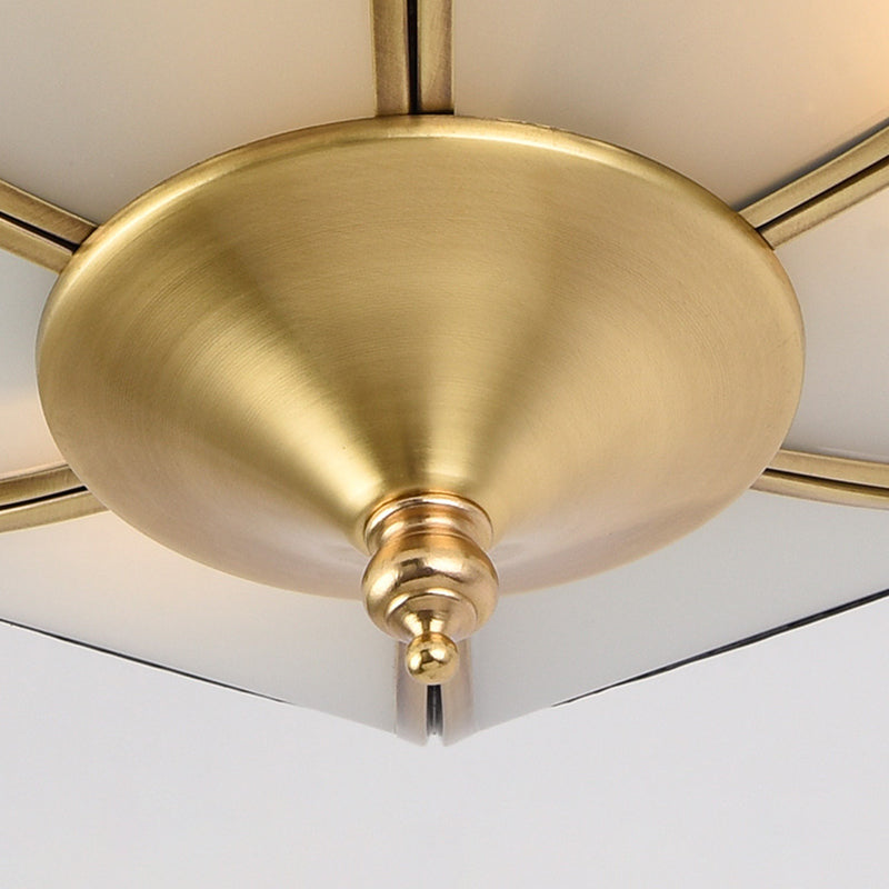 Traditional Milky Glass Bedroom Flushmount Light with Gold Ceiling Lighting - 3/4 Lights, 12.5"/16" Width