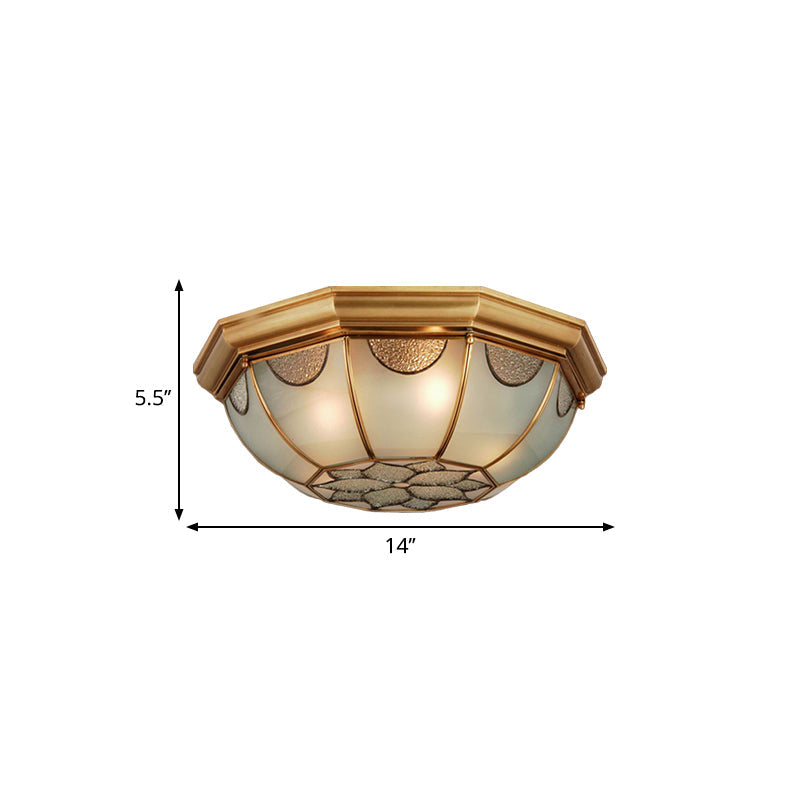 Traditional Flower Frosted Glass Flushmount Lighting in Gold - 3-Light for Bedroom - 14"/18"/23" W