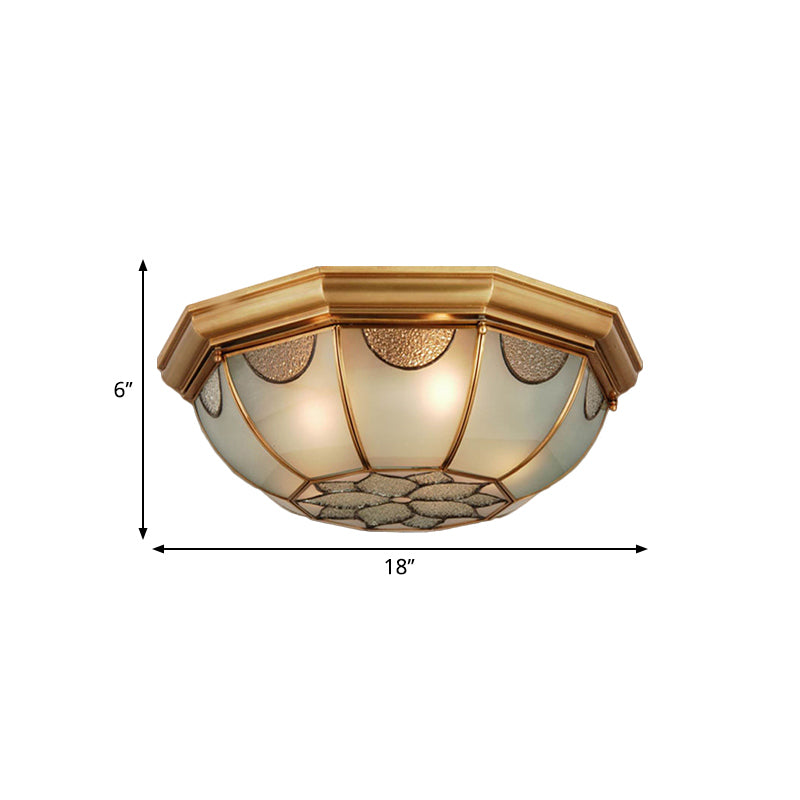 Traditional Flower Frosted Glass Flushmount Lighting in Gold - 3-Light for Bedroom - 14"/18"/23" W