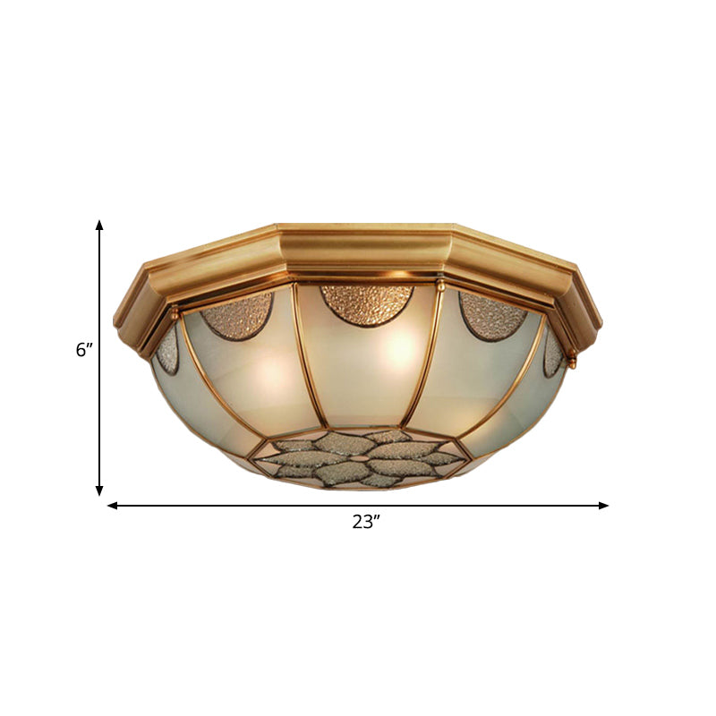 Traditional Flower Frosted Glass Flushmount Lighting in Gold - 3-Light for Bedroom - 14"/18"/23" W