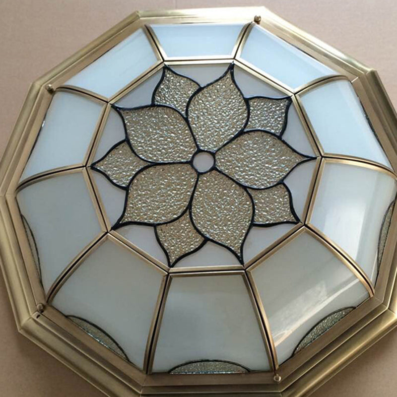 Traditional Flower Frosted Glass Flushmount Lighting in Gold - 3-Light for Bedroom - 14"/18"/23" W