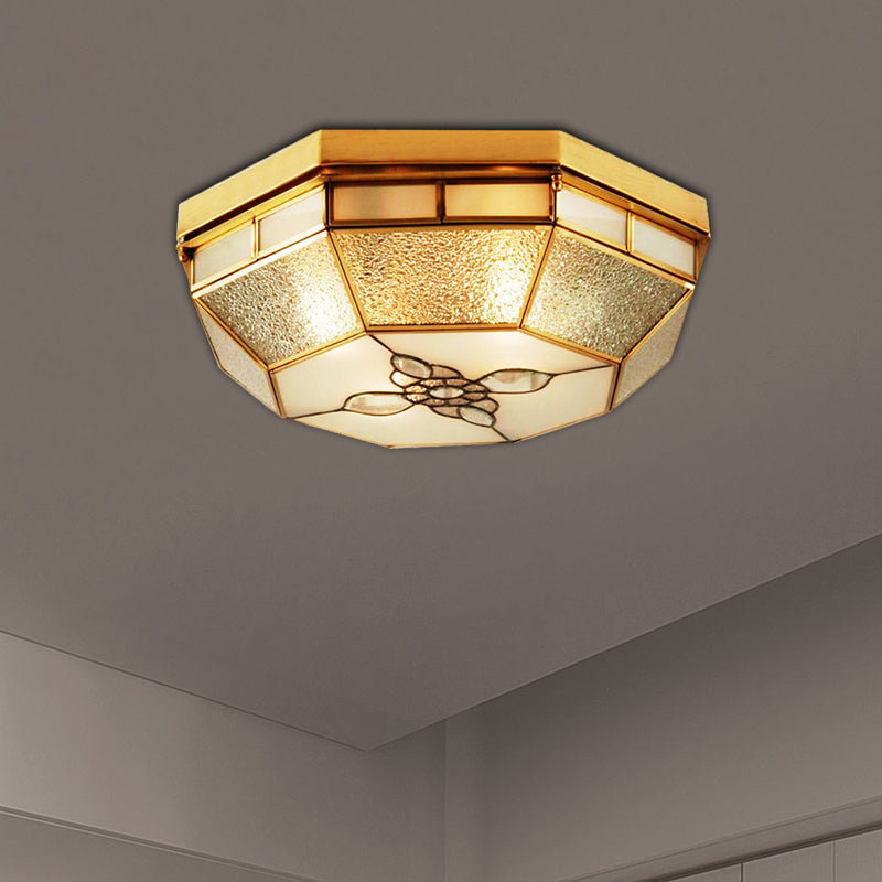 Frosted Glass Geometric Flush Ceiling Light with Gold Accents - Traditional Bedroom Lighting (4/6 Lights)