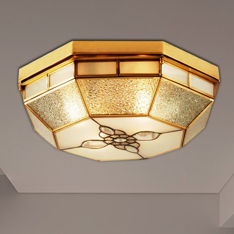 Frosted Glass Geometric Flush Ceiling Light with Gold Accents - Traditional Bedroom Lighting (4/6 Lights)