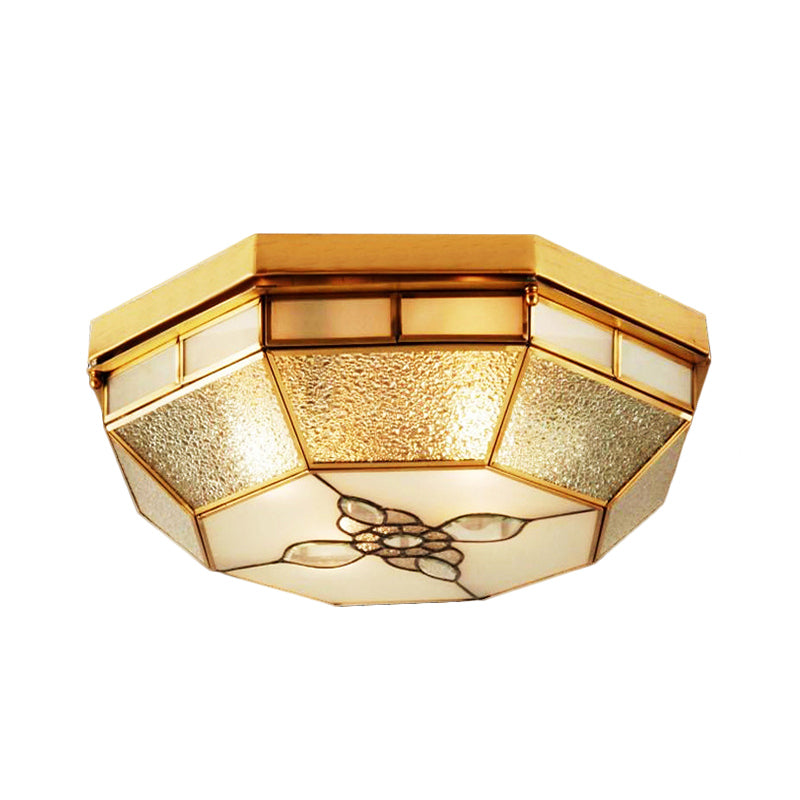 Frosted Glass Geometric Flush Ceiling Light with Gold Accents - Traditional Bedroom Lighting (4/6 Lights)