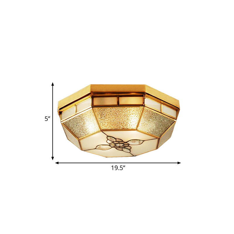 Frosted Glass Geometric Flush Ceiling Light with Gold Accents - Traditional Bedroom Lighting (4/6 Lights)