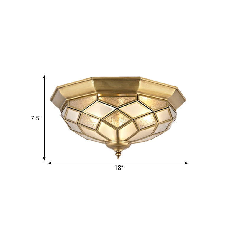 Classic Gold Flush Mount Ceiling Light with Prismatic Glass – 3/5 Lights, 18"/21.5" for Bedroom