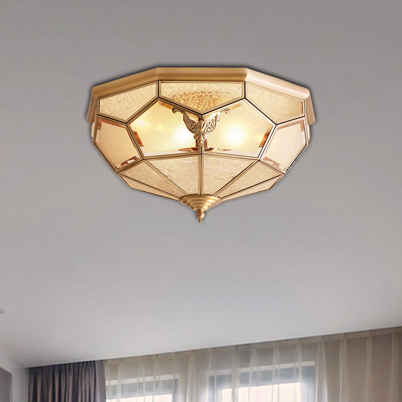 Vintage Gold Faceted Flush Mount Lighting: Beveled Glass Ceiling Fixture with 3/4/6 Lights for Bedroom